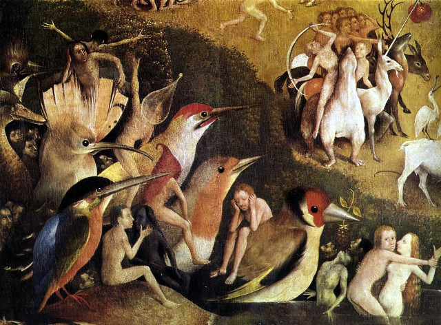 Birds people forest painting group free wallpaper - medium preview image