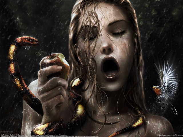 Woman holding snake butterfly flying free wallpaper - medium preview image