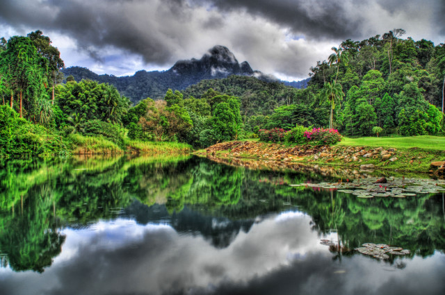 Lake trees mountain clouds foreground #2 free wallpaper - medium preview image