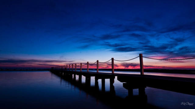 Dock poles sunset dawn blue free wallpaper - medium preview image