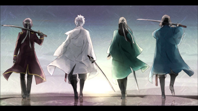Anime characters swords line facing free wallpaper - medium preview image