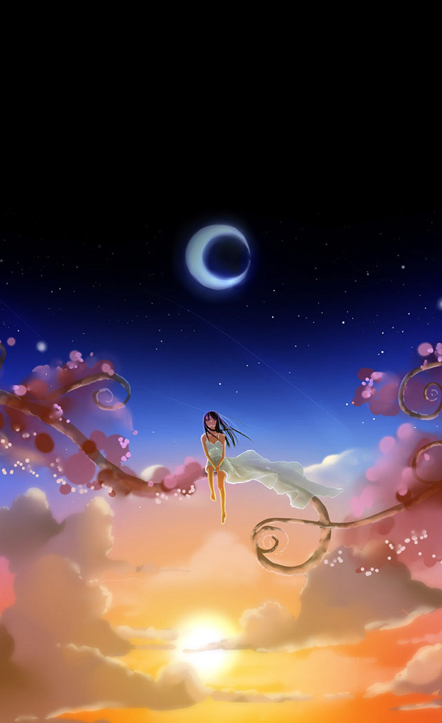 Woman flying clouds crescent sky free wallpaper - medium preview image