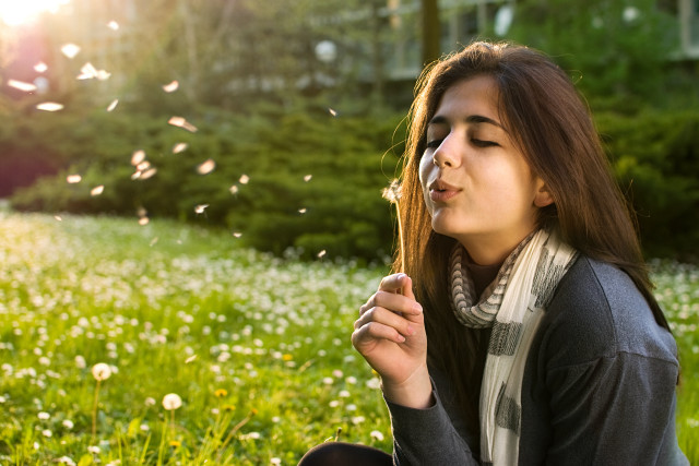 Woman dandelion blowing outdoors cherry free wallpaper - medium preview image