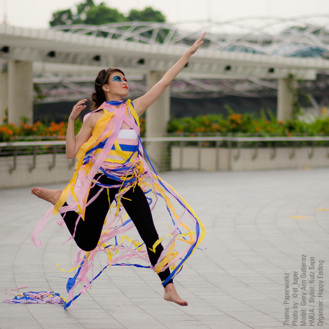 Woman yellow blue dress dancing free wallpaper - medium preview image