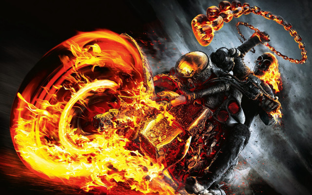 Man motorcycle fire road flames free wallpaper - medium preview image