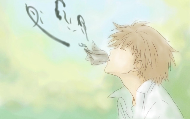 Man blowing bubble drawing face free wallpaper - medium preview image