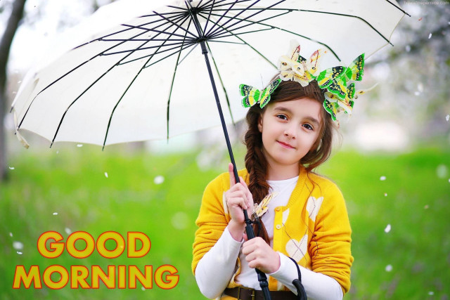Little girl umbrella good morning free wallpaper - medium preview image
