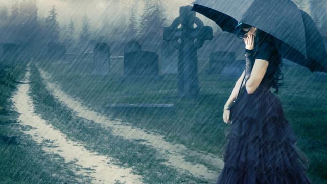 Woman long dress umbrella rain free wallpaper - medium preview image