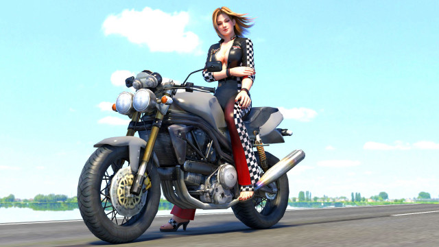 Woman motorcycle road checkered scarf free wallpaper - medium preview image