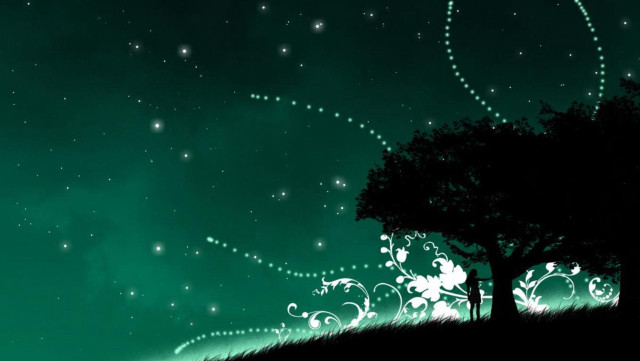 Tree swirls stars sky green free wallpaper - medium preview image