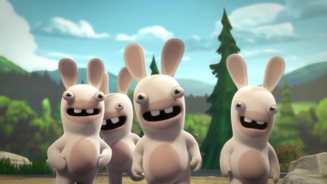 Animated rabbits forest trees rocks free wallpaper - medium preview image