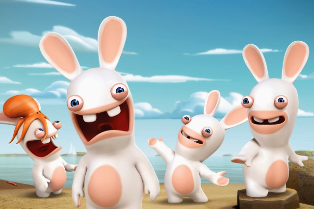 Cartoon rabbits beach ocean sky free wallpaper - medium preview image