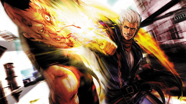 Man holding gun fireball demon free wallpaper - medium preview image