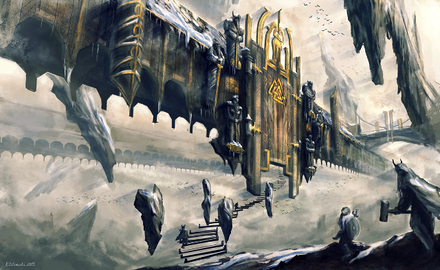Fantasy building staircase people matte free wallpaper - medium preview image