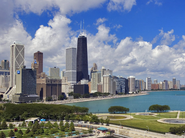 City skyline lake cloudy sky free wallpaper - medium preview image