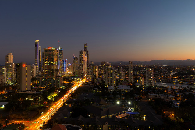 City skyline night long exposure free wallpaper - medium preview image
