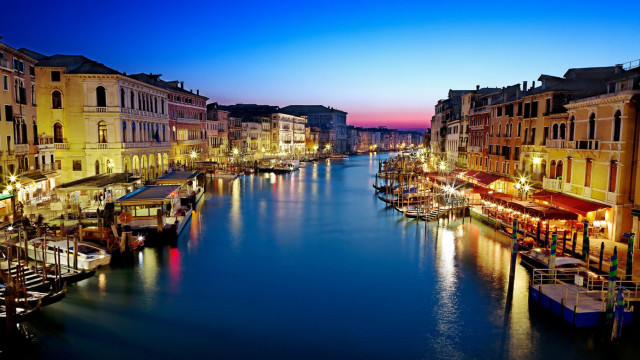 River boats buildings dusk city free wallpaper - medium preview image