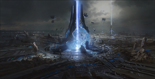 Futuristic city massive structure clouds free wallpaper - medium preview image