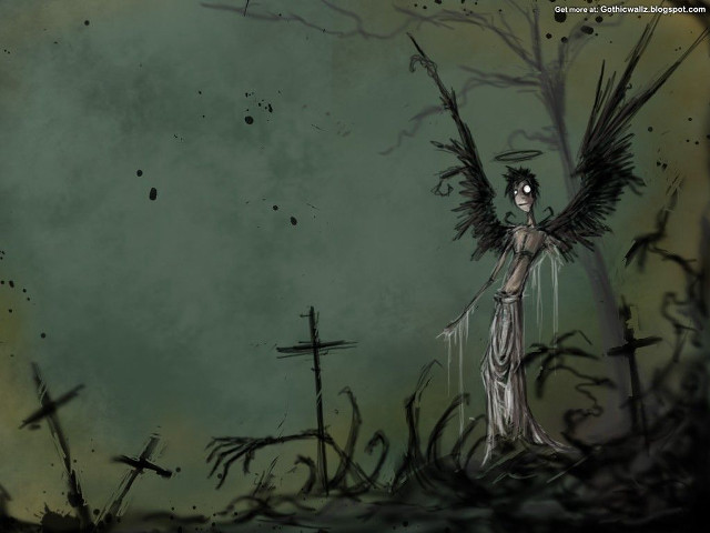 Creepy angel field cross tree free wallpaper - medium preview image