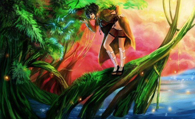 Girl bikini tree branch water free wallpaper - medium preview image