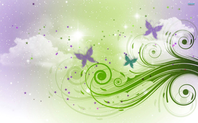 Green purple background butterflies swirls free wallpaper - medium preview image