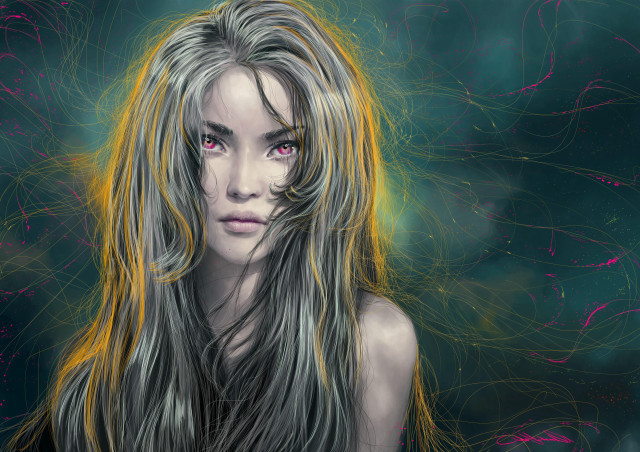 Woman longhair pinkeyes blackdress streaks #2 free wallpaper - medium preview image