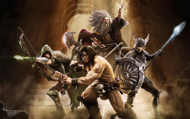 Cave people swords armor group free wallpaper - medium preview image