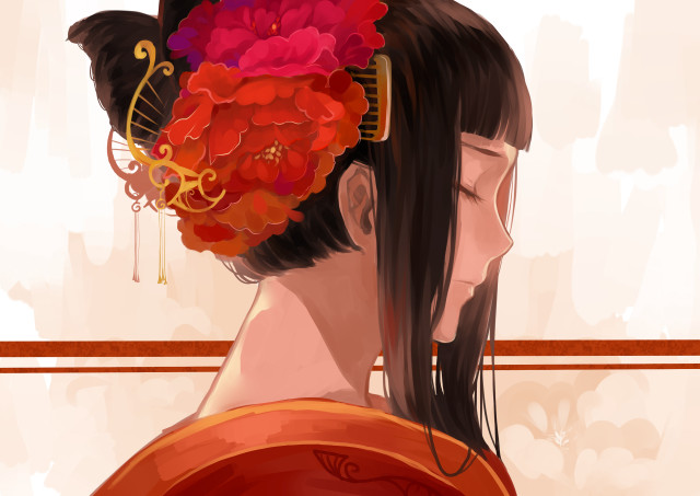 Woman flower fan hair beautiful free wallpaper - medium preview image