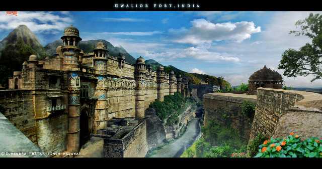Castle cliff river tree foreground free wallpaper - medium preview image