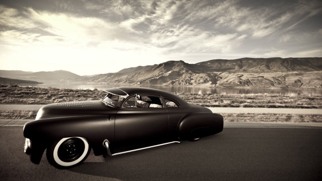 Classic car desert mountains lake #2 free wallpaper - medium preview image