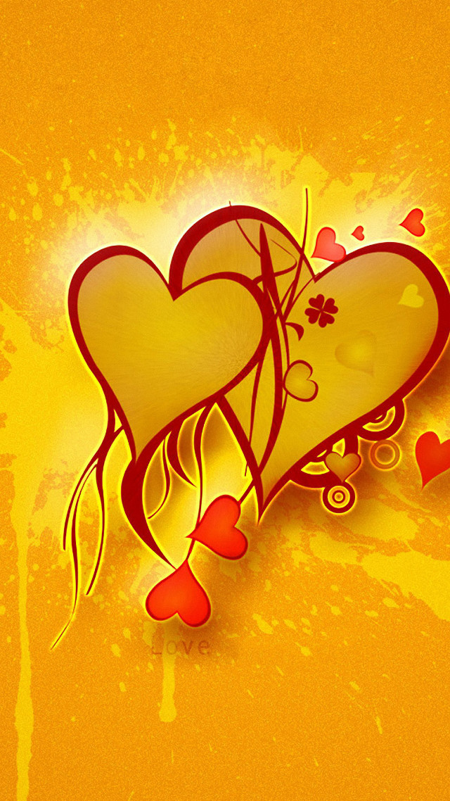 Hearts yellow background red hearts free wallpaper - medium preview image