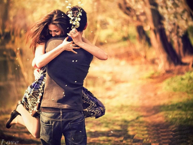 Man woman forest walking hugging free wallpaper - medium preview image