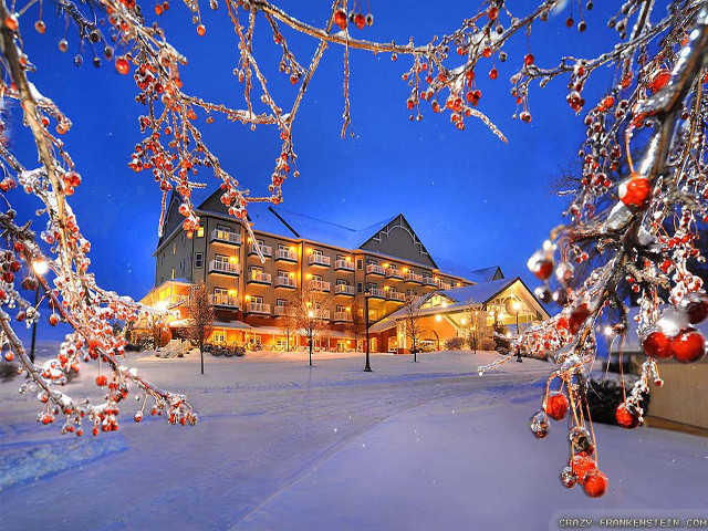 Hotel winter lights snow night free wallpaper - medium preview image