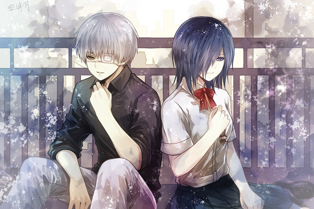 Anime characters bench snow hands free wallpaper - medium preview image