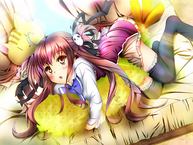 Girl cat bed relaxing shoulder free wallpaper - medium preview image