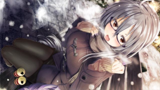 Woman grey hair hat snow free wallpaper - medium preview image