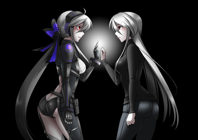Anime girls cyberpunk dualpersona longhair free wallpaper - medium preview image