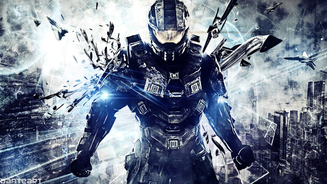 Futuristic man suit weapons city free wallpaper - medium preview image