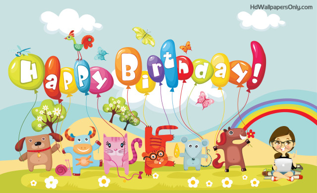 Cartoon birthday card animals balloons #3 free wallpaper - medium preview image