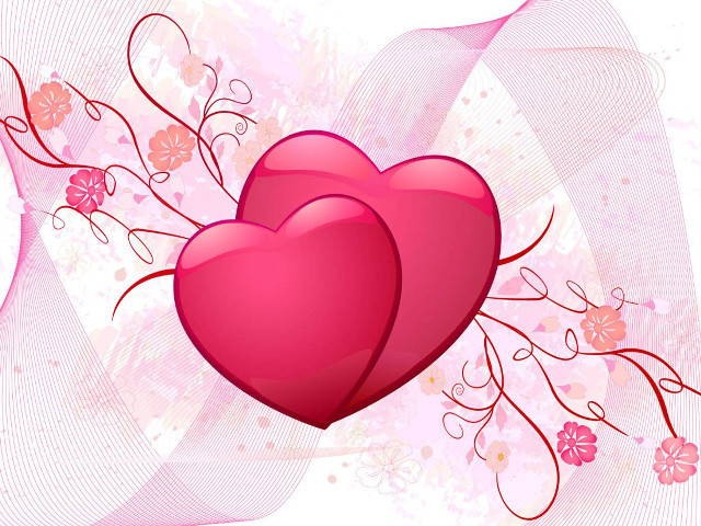 Hearts flowers pink background swirls free wallpaper - medium preview image