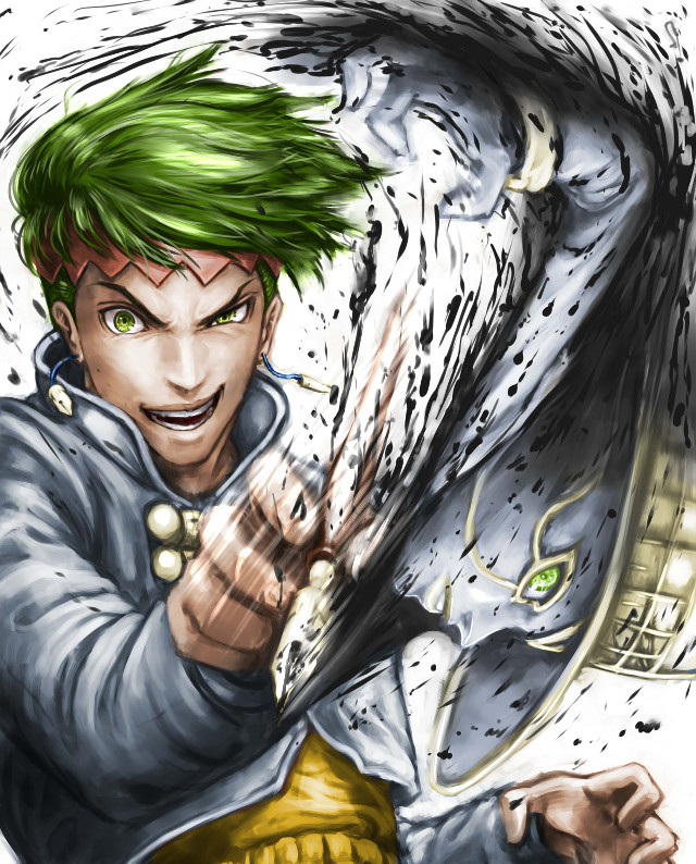 Man green hair knife cell free wallpaper - medium preview image