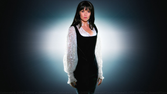 Woman black dress white blouse free wallpaper - medium preview image