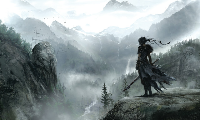 Person cliff mountain bird flying free wallpaper - medium preview image