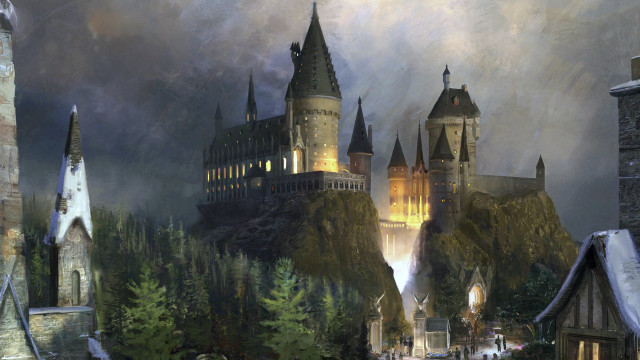 Castle towers trees painting scenery free wallpaper - medium preview image
