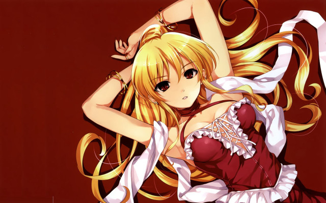 Red dress blonde hair anime free wallpaper - medium preview image