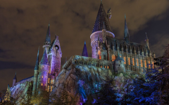 Castle night sky clouds trees free wallpaper - medium preview image