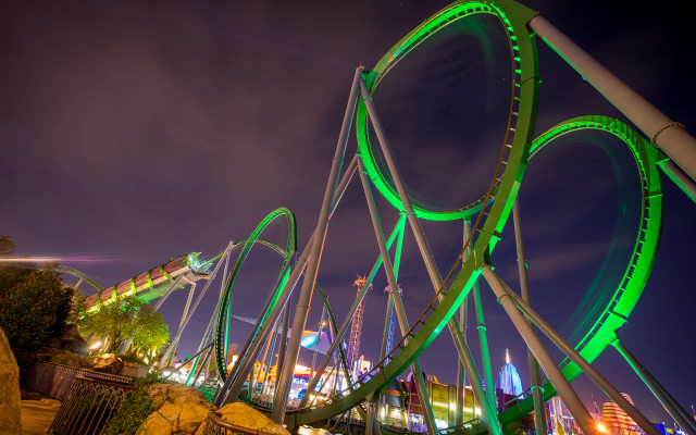 Roller coaster night green light free wallpaper - medium preview image