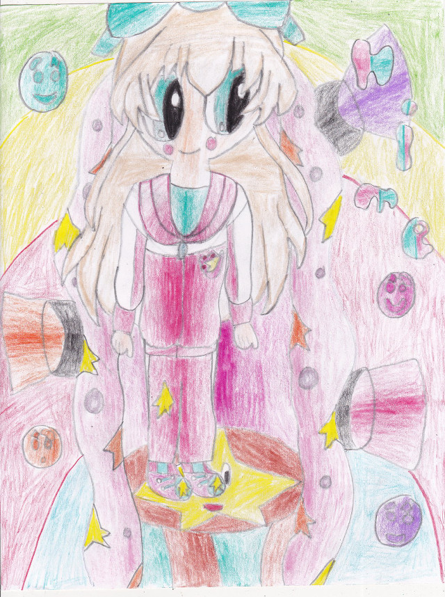 Cat pink dress stars drawing free wallpaper - medium preview image