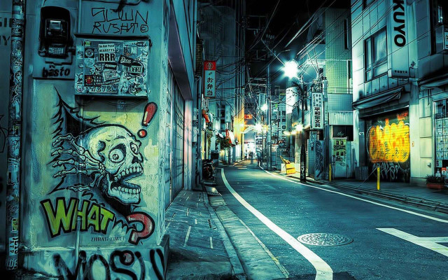 Street graffiti person walking night free wallpaper - medium preview image