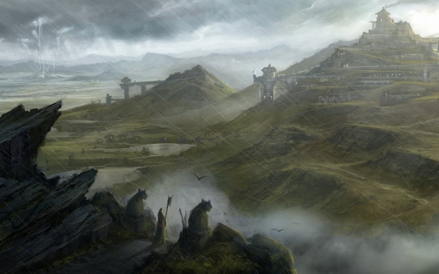 Fantasy landscape castle hill river free wallpaper - medium preview image